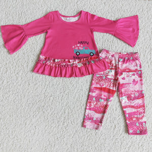 6 A22-29 girl pink valentines day heart truck happy long sleeve set-promotion 2023.12.23