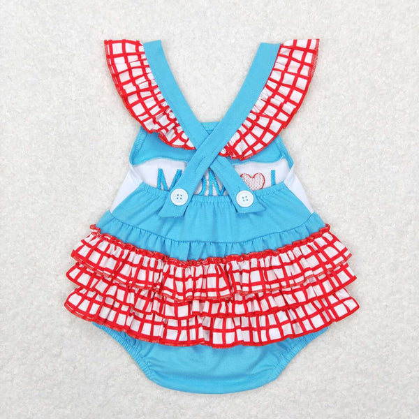 SR0683 baby girl clothes I love mom embroidery blue girl summer bubble mother's day clothes