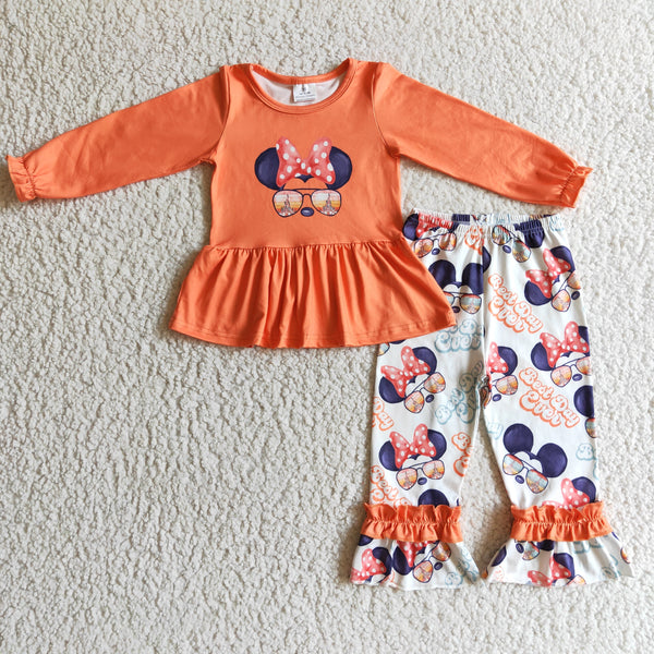 GLP0094 cartoon orange boot day girl orange long sleeve winter set