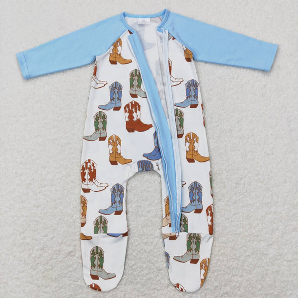 LR0853 baby boy clothes shoes cowboy zipper winter romper boy western clothes kids clothes wholesale
