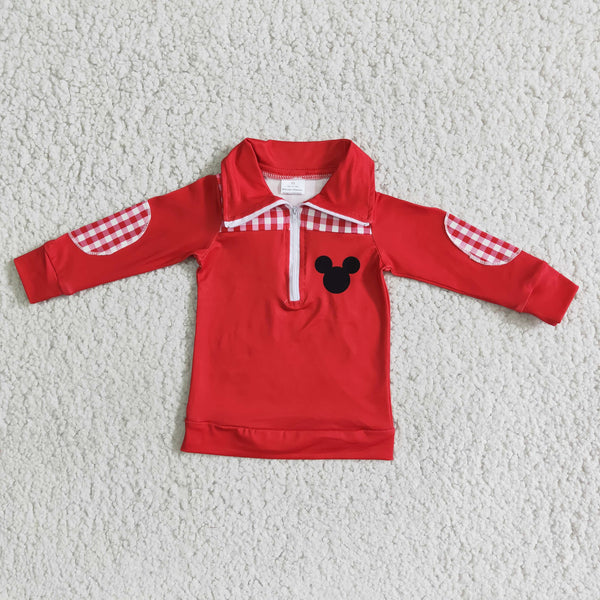boy red plaid zipper shirt top