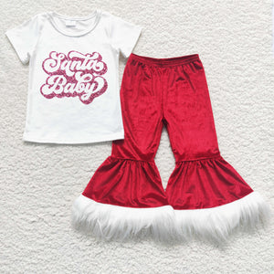 GSPO0791 RTS toddler girl clothes santa baby christmas bell bottom set girl winter outfit