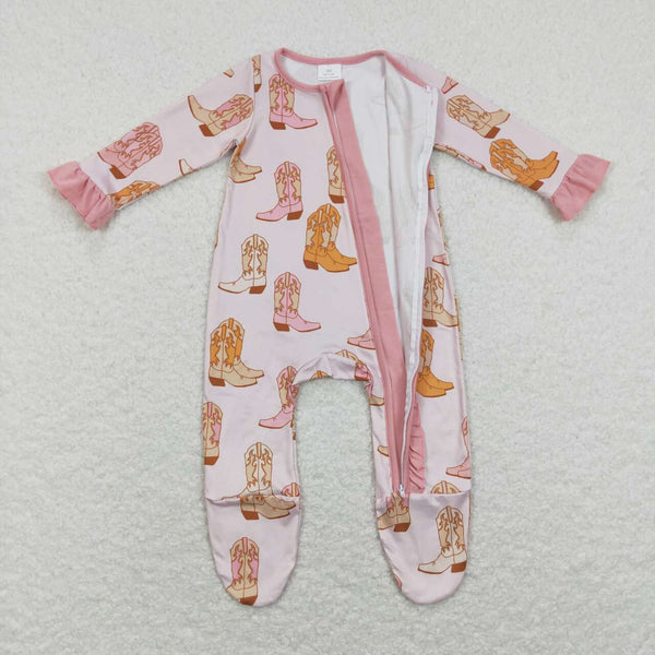 LR0852 RTS baby girl clothes shows western clothes cowboy zipper winter romper