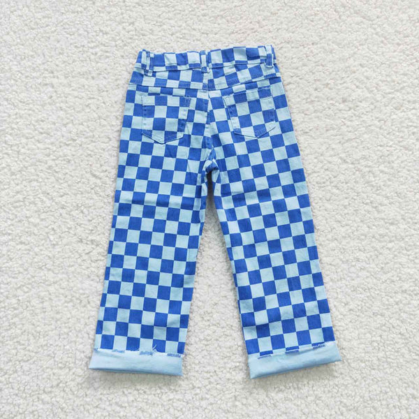 P0097 kids clothes girls jeans blue plaid denim pant