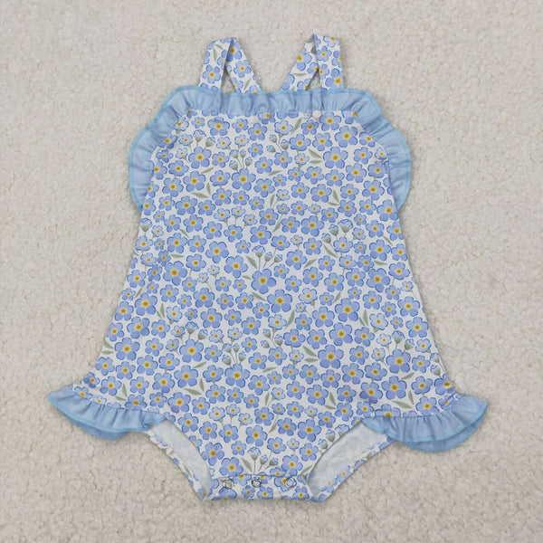 SR2791 RTS baby girl clothes blue floral toddler girl summer bubble