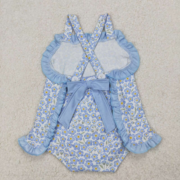 SR2791 RTS baby girl clothes blue floral toddler girl summer bubble