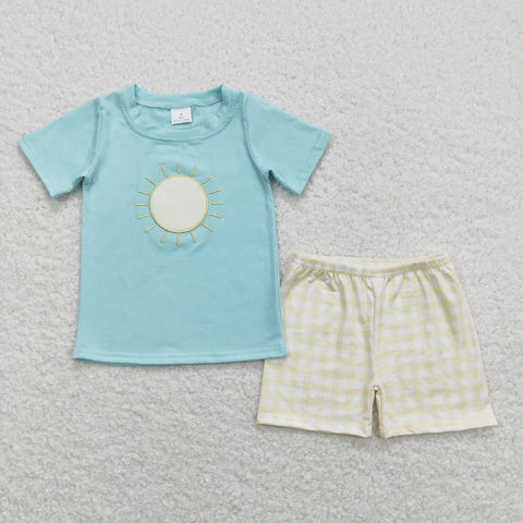 BSSO0614  baby boy clothes embroidery sunny toddler boy summer outfit infant summer shorts set