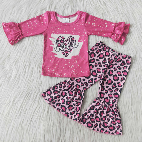 6 B9-25 girl valentines day pink leopard winter long sleeve set-promotion 2024.1.13 $5.5