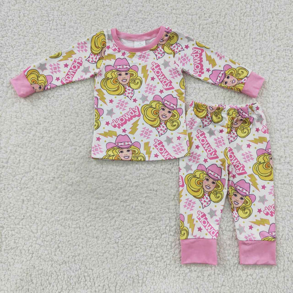 GLP0658 toddler girl clothes howdy cartoon girl winter pajamas set