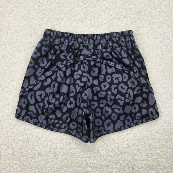 SS0467 RTS girl clothes black leopard print girl summer yoga shorts atheletic clothes