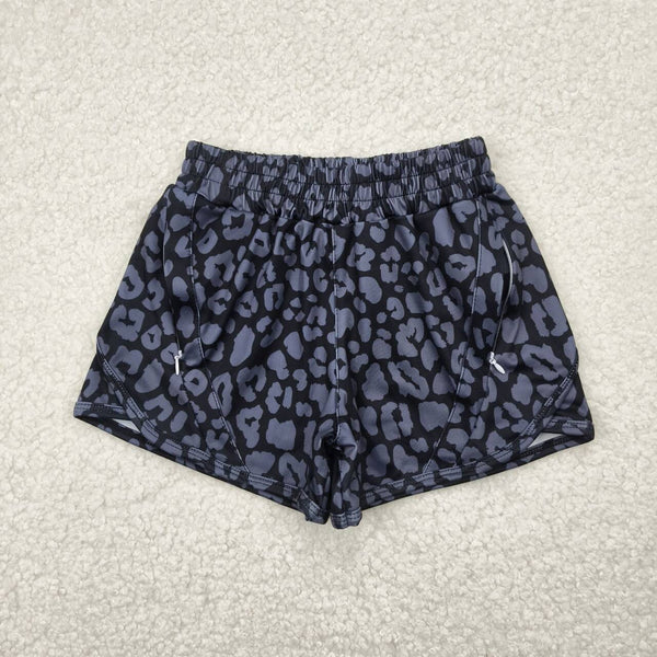 SS0467 RTS girl clothes black leopard print girl summer yoga shorts atheletic clothes