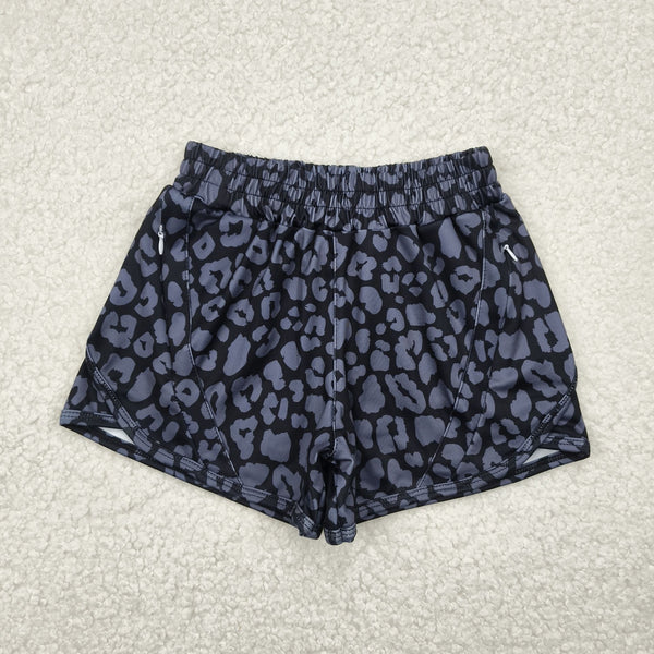 SS0467 RTS girl clothes black leopard print girl summer yoga shorts atheletic clothes