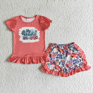 C1-30 kids clothing summer car cartoon girl short sleeve flag set-promotion 2024.3.23 $5.5