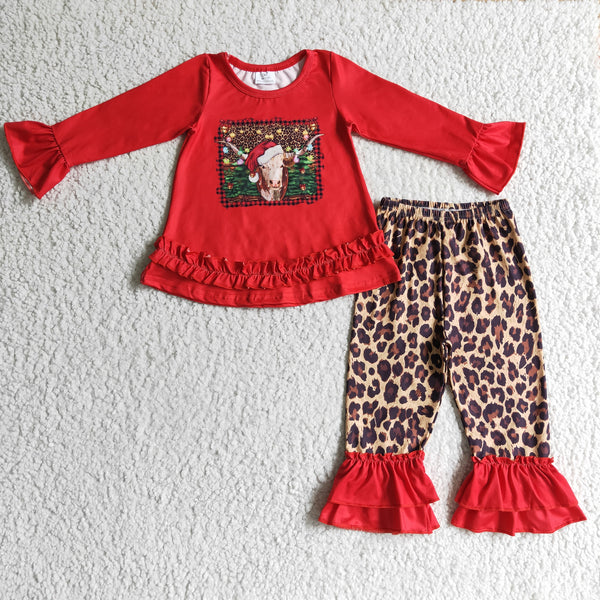 GLP0343 baby girl clothes cow red christmas outfits