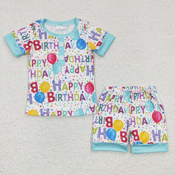 BSSO0180 baby boy clothes happy birthday shorts set