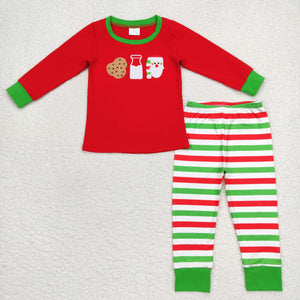 BLP0313 RTS  toddler boy clothes embroidery milk biscuit boy christmas pajamas set