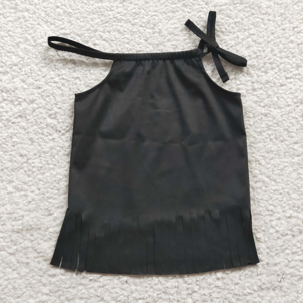 GT0088 toddler girl clothes black tassel summer top