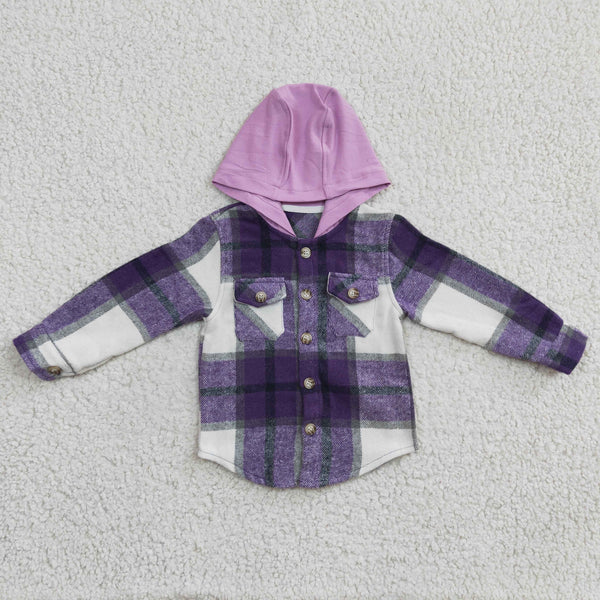 GT0150 toddler girl clothes purple paid hoodies shirt coat