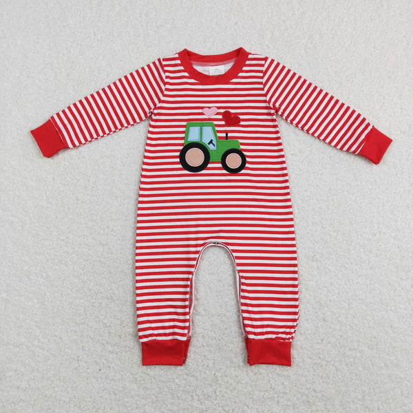 LR0846 baby boy clothes embroidery boy valentines day clothes heart tractor embroidery valentines day romper