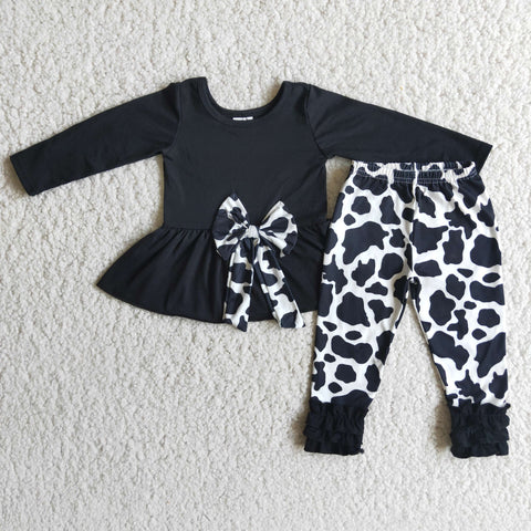 6 A16-26 girl black cow bow winter long sleeve set-promotion 2023.10.28