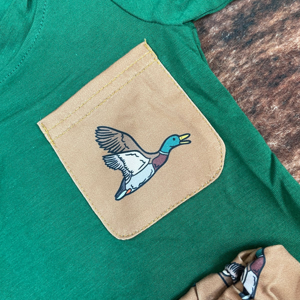 BSPO0155 RTS baby boy clothes green pocket mallard duck boy fall spring set