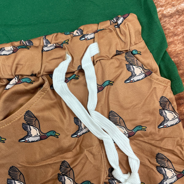 BSPO0155 RTS baby boy clothes green pocket mallard duck boy fall spring set