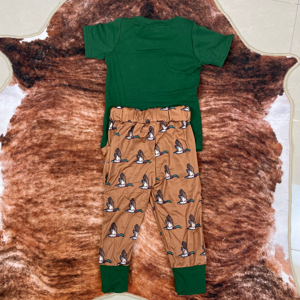 BSPO0155 RTS baby boy clothes green pocket mallard duck boy fall spring set