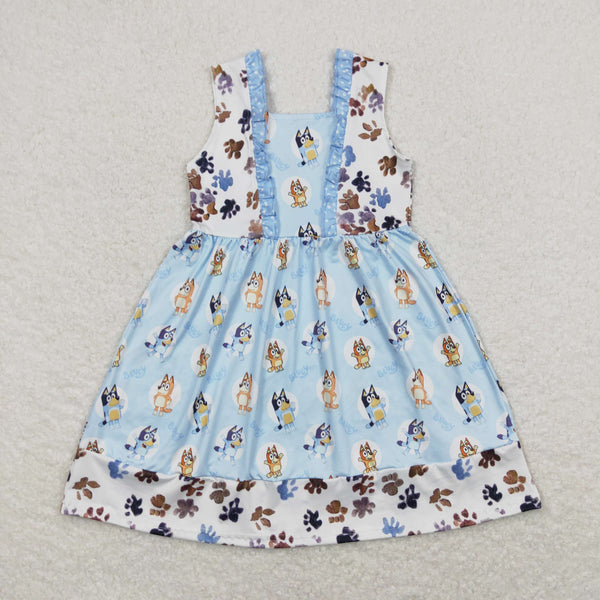 GSD0864 RTS baby girl clothes blue cartoon dog girl summer dress