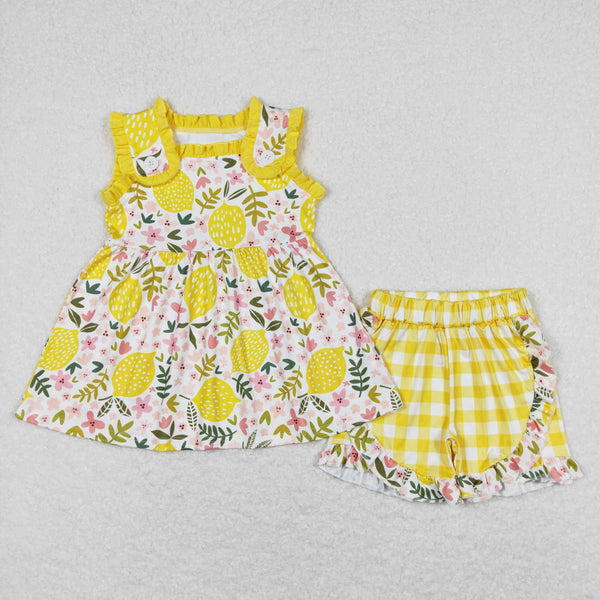 GSSO0752 RTS baby girl clothes lemon floral toddler girl summer outfits