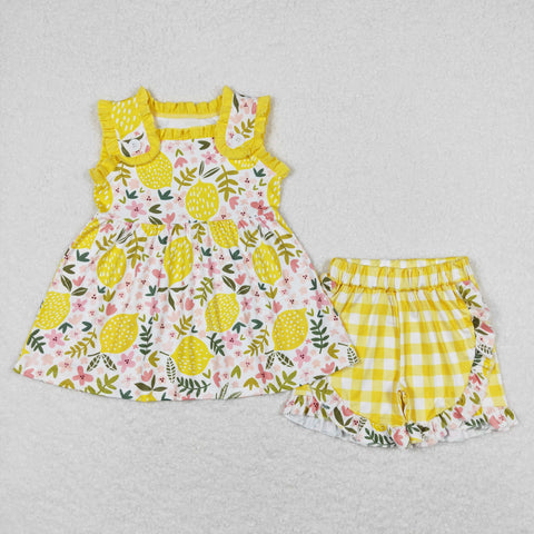 GSSO0752 RTS baby girl clothes lemon floral toddler girl summer outfits