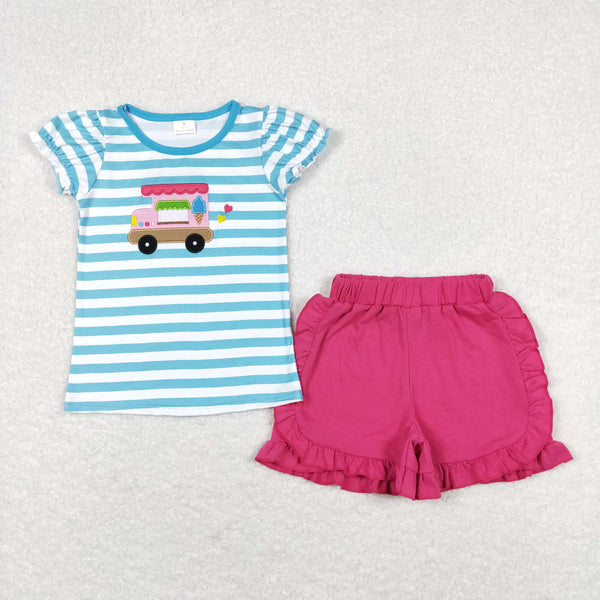 GSSO0580 RTS baby girl clothes embroidery ice cream truck girl summer outfits