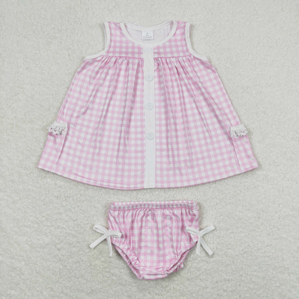 GBO0263 RTS baby girl clothes pink plaid girl summer bummies sets
