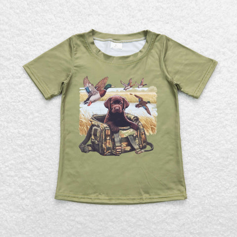 BT0637 RTS baby boy clothes green mallard duck  wild life boy summer tshirt