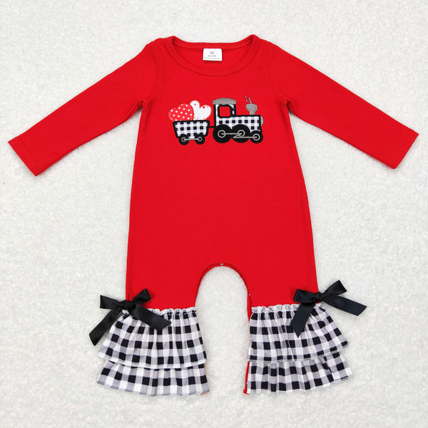LR0780 baby clothes heart truck embroidery baby girl valentines day romper