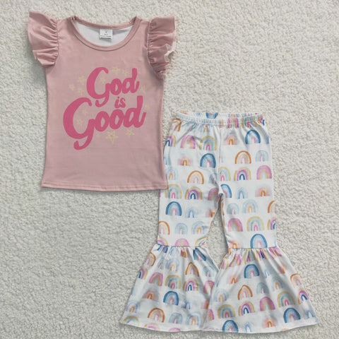 GSPO0479 baby girl clothes god is good rainbow fall spring outfit