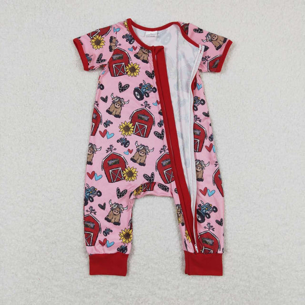 SR1368 RTS baby girl  clothes farm loving cow toddler girl summer romper