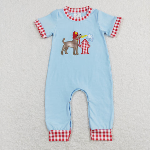 SR0664 baby boy clothes fire dog embroidery boy summer romper