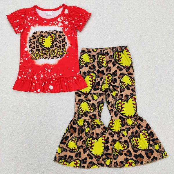 GSPO1086 Toddler girl clothes softball lerpard girl bell bottom outfit