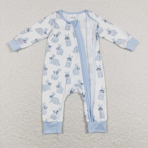 LR0837  baby boy clothes bunny rabbit bluezipper boy easter romper