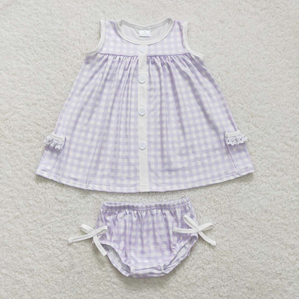 GBO0260 RTS baby girl clothes purple plaid girl summer bummies sets