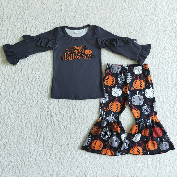 GLP0178 toddler girl clothes black pumpkin halloween outfits for girls