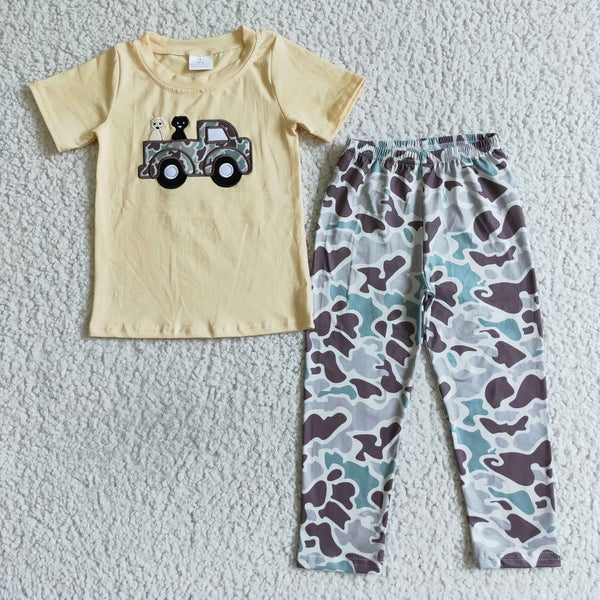 BSPO0014 boy truck embroidery short sleeve set