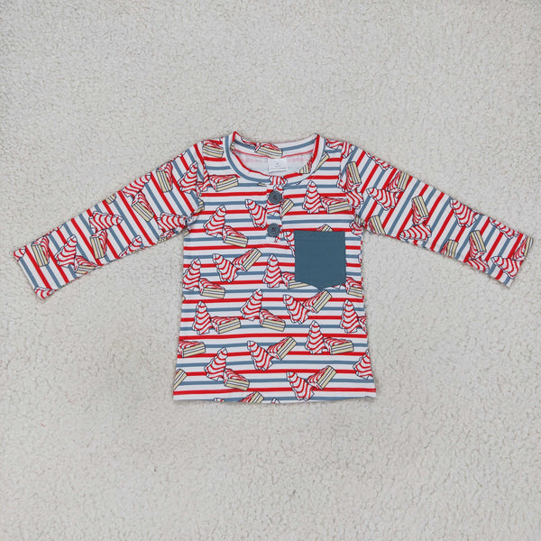 BT0325 kids clothes boys tree pocket boy christmas shirt 1