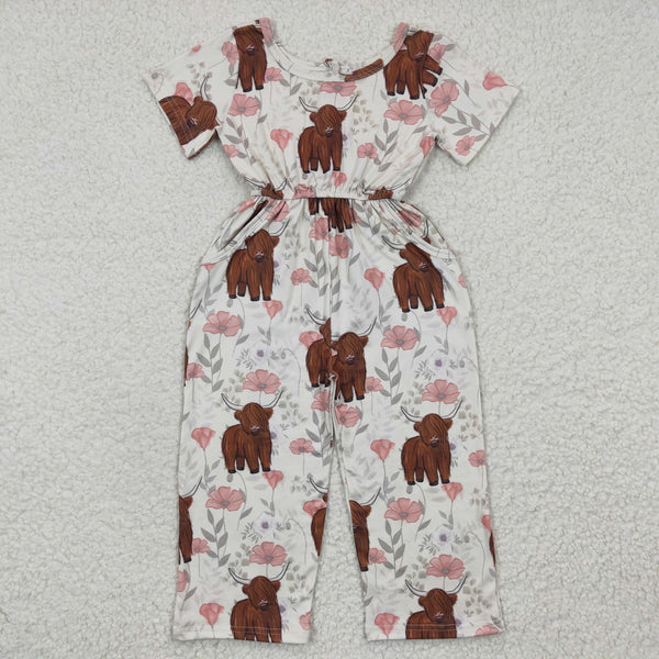 SR0227 kids clothes girls highland cow summer jumpsuit