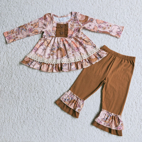 girl brown turkey winter long sleeve thanksgiving set