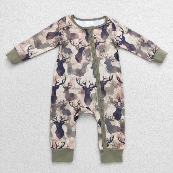 LR0662 RTS baby boy clothes hunting camo deer zipper winter romper