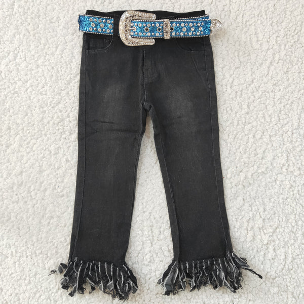 D4-30 baby girl clothes black tassel jeans winter pant 3