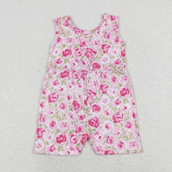 SR1127 RTS baby girl clothes pink floral girl summer jumpsuit sleeveless romper