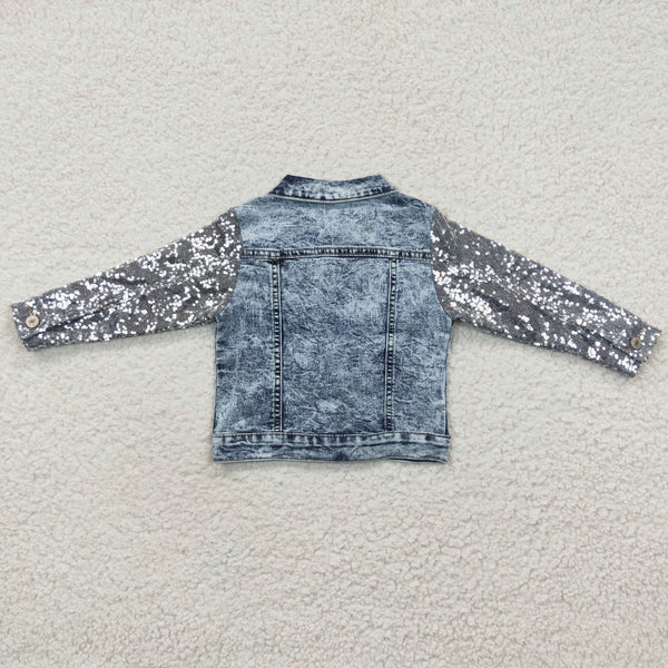 GT0148 kids clothes girls sequin denim coat jackets