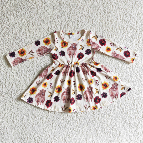 GLD0118 toddler girl dresses sunflower cow dress